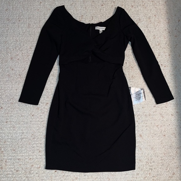 Dress The Population Jade Long Sleeve Knot Cutout Keyhole Mini Dress Black Small - Picture 3 of 10
